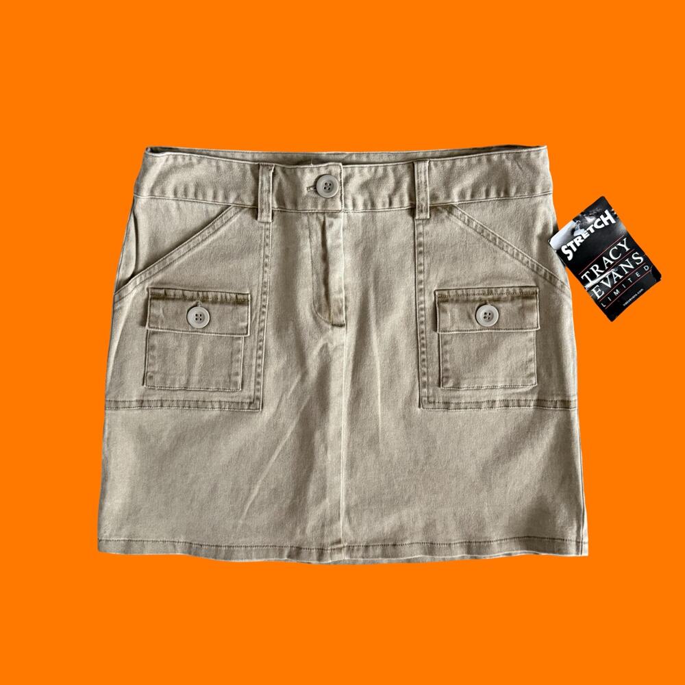 00's vintage tan khaki cargo utility y2k mini skirt Size 7 *deadstock*